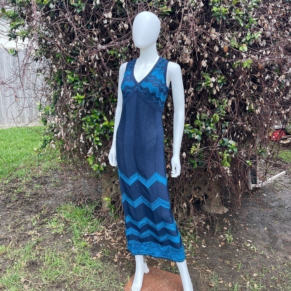 Missoni For Target Chevron Navy Blue V Neck Maxi Dress - Picture 8 of 10